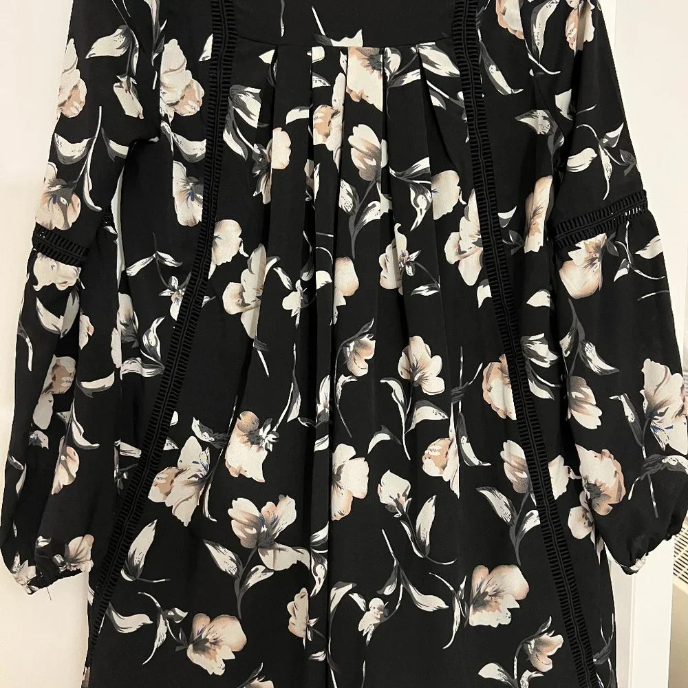 Lucca Casual Floral Short Black Dress A-line long sleeve XS - Picture 2 of 6